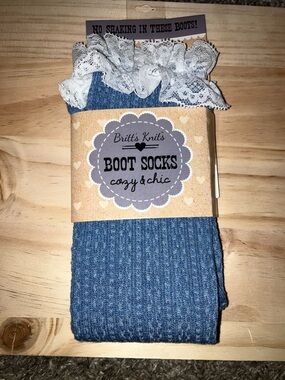 Britt's Knits Blue Lace-Trim Boot Socks NEW
